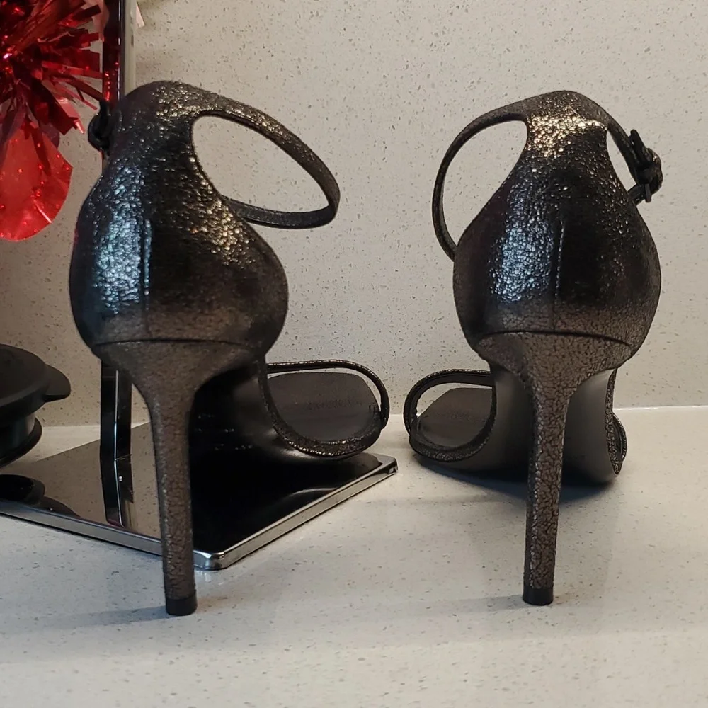 YSL shiny black-silver heeled sandals (sz 40) - Picture 5 of 11